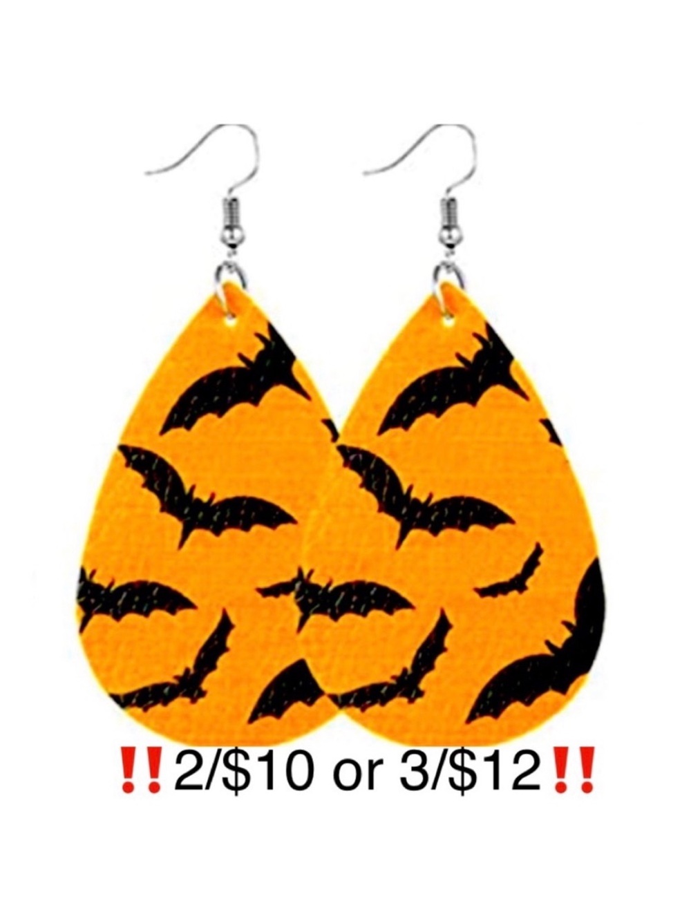Halloween Bat Earrings Faux Leather Orange Black Dangling Halloween Earrings